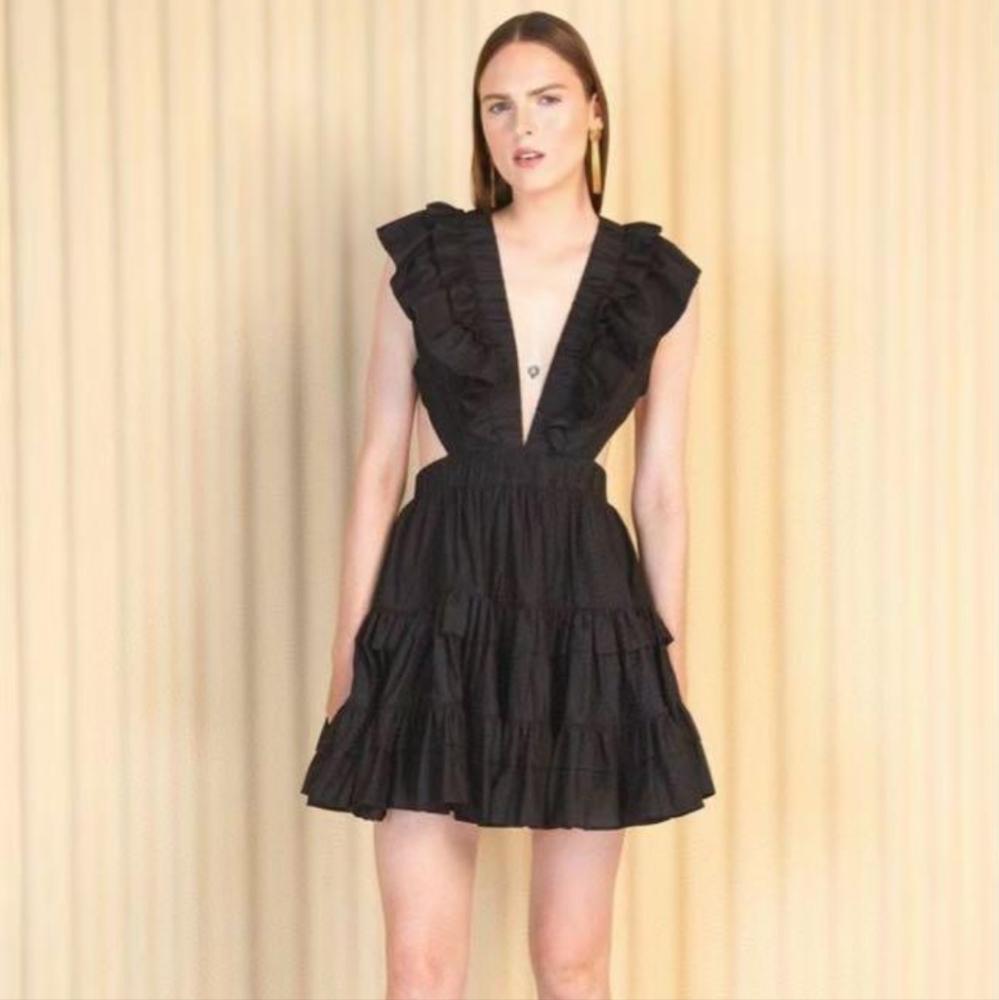 Magali Pascal Botanic Black Ruffle Mini Dress Size L